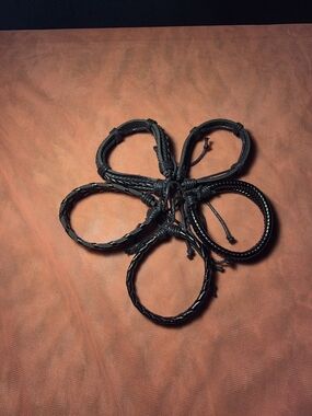 Black Braided Leather Adjustable Bracelet Set